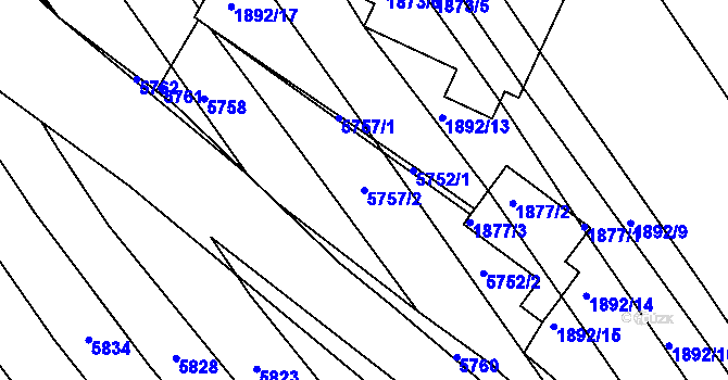 Parcela st. 5757/2 v KÚ Ostrožská Nová Ves, Katastrální mapa