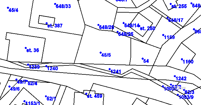 Parcela st. 45/5 v KÚ Ostružná, Katastrální mapa