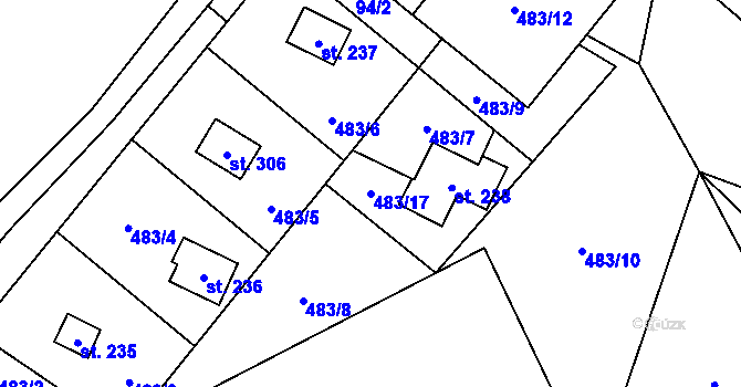Parcela st. 483/17 v KÚ Ostružná, Katastrální mapa