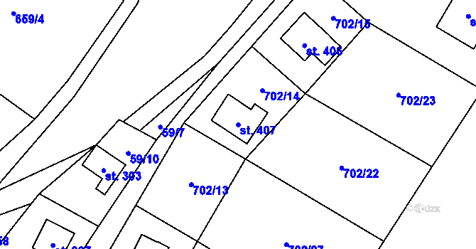 Parcela st. 407 v KÚ Ostružná, Katastrální mapa