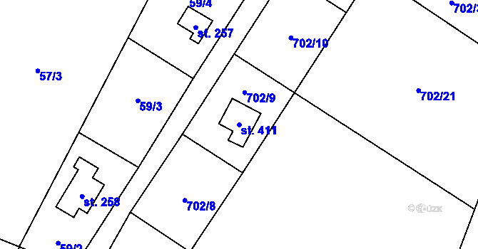 Parcela st. 411 v KÚ Ostružná, Katastrální mapa