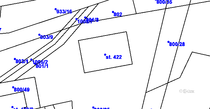 Parcela st. 422 v KÚ Ostružná, Katastrální mapa