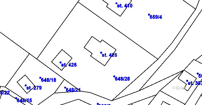 Parcela st. 425 v KÚ Ostružná, Katastrální mapa