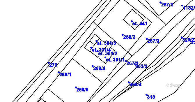 Parcela st. 301/2 v KÚ Ostružná, Katastrální mapa
