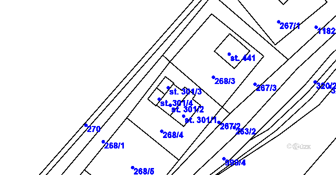 Parcela st. 301/3 v KÚ Ostružná, Katastrální mapa