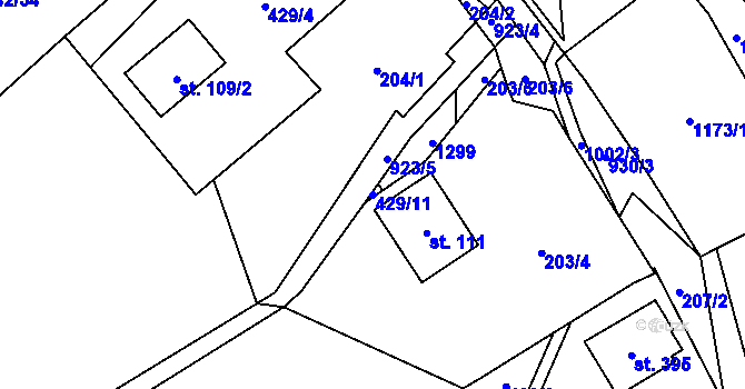 Parcela st. 429/11 v KÚ Ostružná, Katastrální mapa