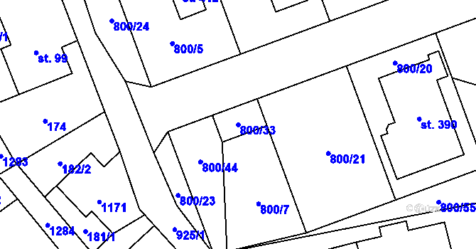 Parcela st. 800/33 v KÚ Ostružná, Katastrální mapa