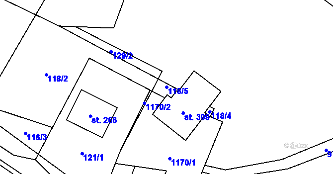 Parcela st. 118/5 v KÚ Ostružná, Katastrální mapa