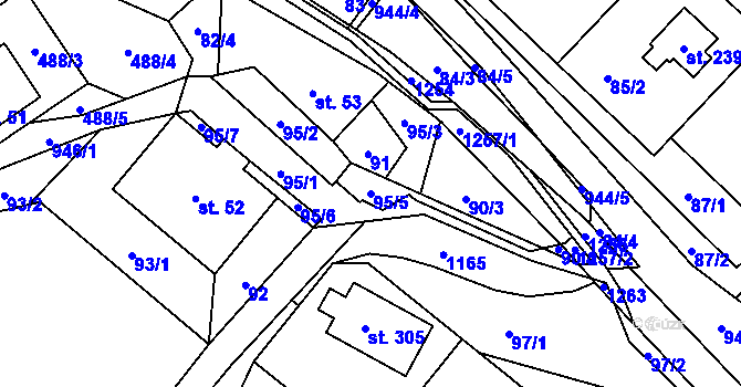 Parcela st. 95/5 v KÚ Ostružná, Katastrální mapa