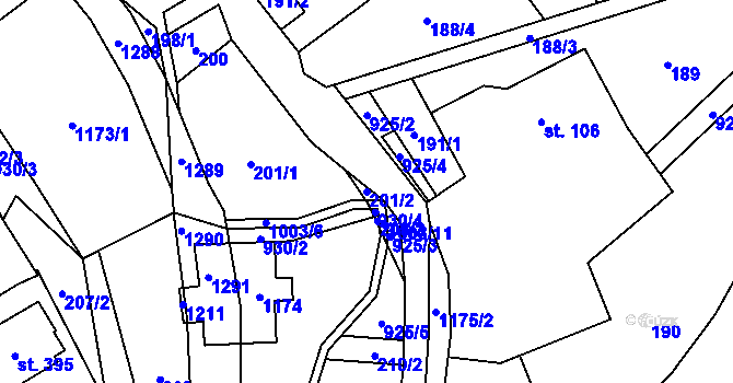 Parcela st. 201/2 v KÚ Ostružná, Katastrální mapa