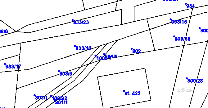 Parcela st. 801/8 v KÚ Ostružná, Katastrální mapa