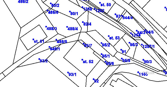 Parcela st. 95/7 v KÚ Ostružná, Katastrální mapa