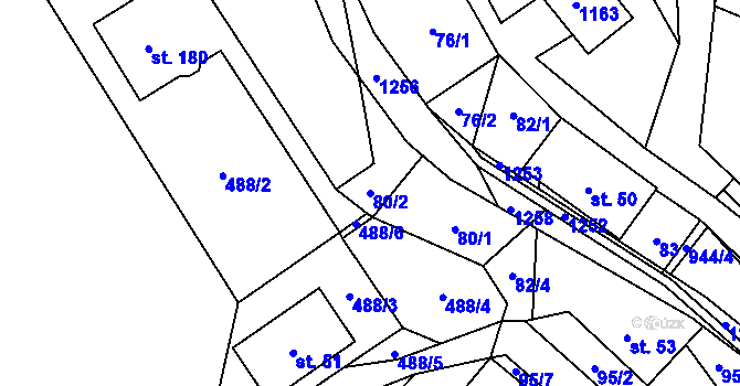 Parcela st. 80/2 v KÚ Ostružná, Katastrální mapa