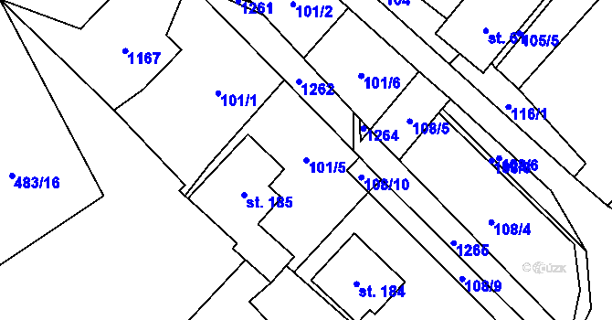 Parcela st. 101/5 v KÚ Ostružná, Katastrální mapa