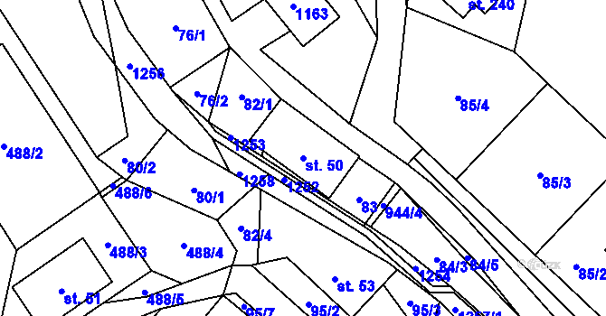 Parcela st. 50 v KÚ Ostružná, Katastrální mapa