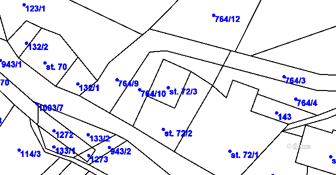 Parcela st. 72/3 v KÚ Ostružná, Katastrální mapa