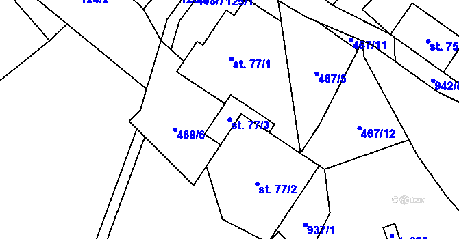 Parcela st. 77/3 v KÚ Ostružná, Katastrální mapa