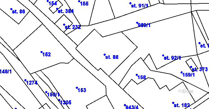 Parcela st. 88 v KÚ Ostružná, Katastrální mapa
