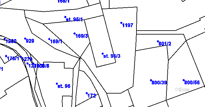 Parcela st. 95/3 v KÚ Ostružná, Katastrální mapa