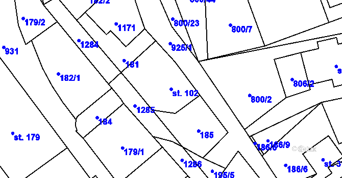 Parcela st. 102 v KÚ Ostružná, Katastrální mapa