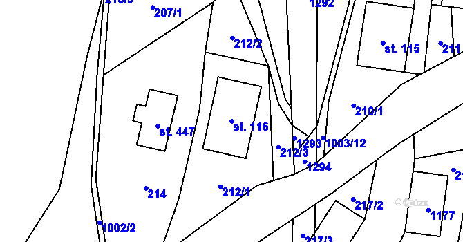 Parcela st. 116 v KÚ Ostružná, Katastrální mapa