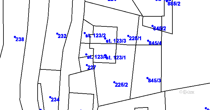 Parcela st. 123/1 v KÚ Ostružná, Katastrální mapa