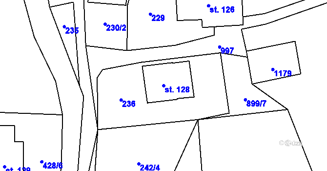 Parcela st. 128 v KÚ Ostružná, Katastrální mapa