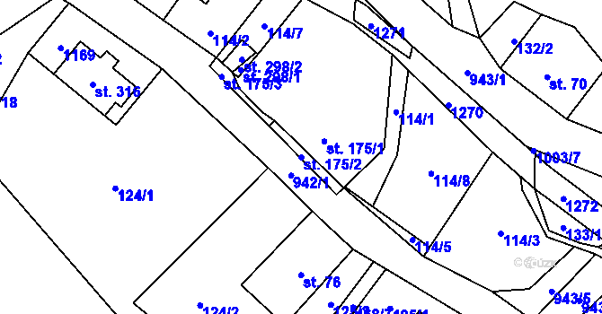 Parcela st. 175/2 v KÚ Ostružná, Katastrální mapa