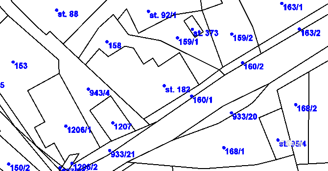 Parcela st. 182 v KÚ Ostružná, Katastrální mapa