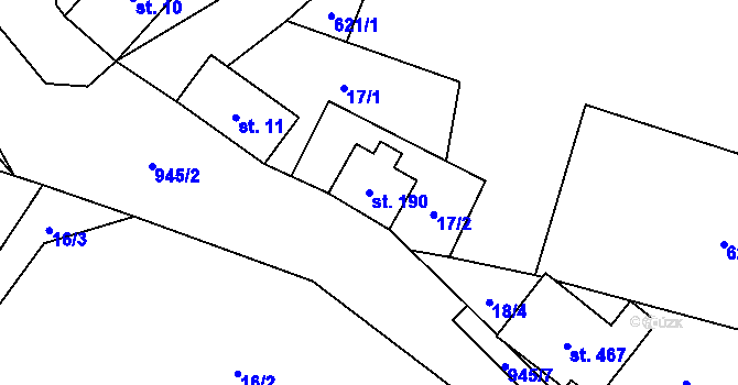 Parcela st. 190 v KÚ Ostružná, Katastrální mapa