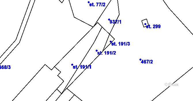 Parcela st. 191/2 v KÚ Ostružná, Katastrální mapa