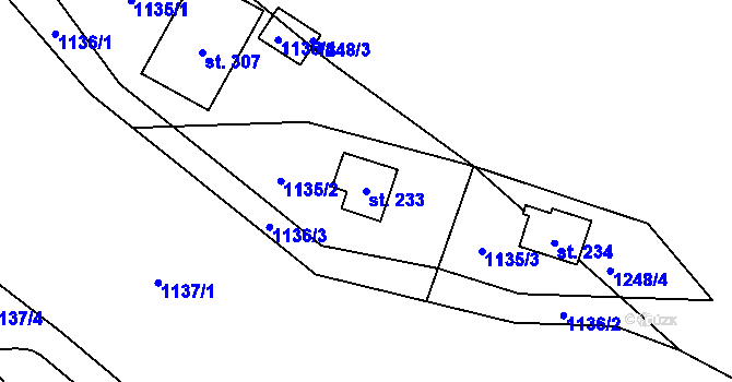 Parcela st. 233 v KÚ Ostružná, Katastrální mapa
