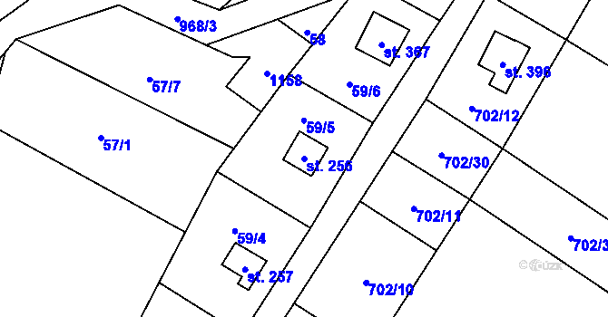 Parcela st. 256 v KÚ Ostružná, Katastrální mapa