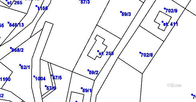 Parcela st. 258 v KÚ Ostružná, Katastrální mapa