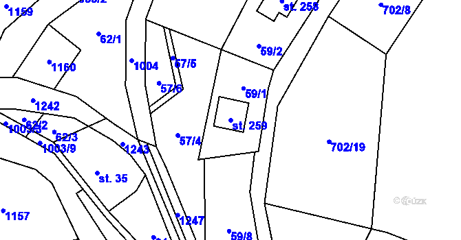 Parcela st. 259 v KÚ Ostružná, Katastrální mapa