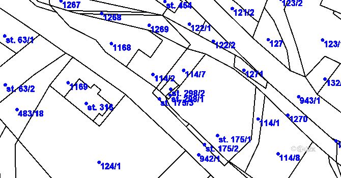 Parcela st. 298/2 v KÚ Ostružná, Katastrální mapa
