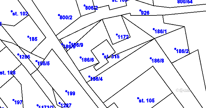 Parcela st. 315 v KÚ Ostružná, Katastrální mapa