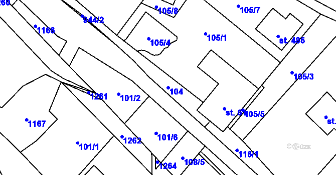 Parcela st. 104 v KÚ Ostružná, Katastrální mapa