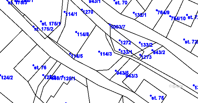 Parcela st. 114/3 v KÚ Ostružná, Katastrální mapa