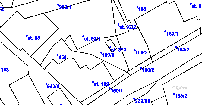 Parcela st. 159/1 v KÚ Ostružná, Katastrální mapa