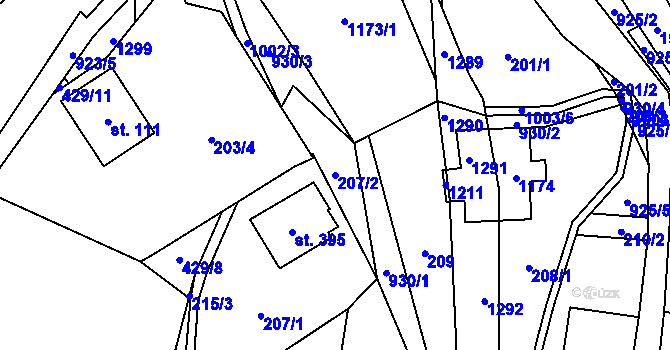 Parcela st. 207/2 v KÚ Ostružná, Katastrální mapa