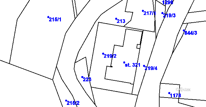 Parcela st. 219/2 v KÚ Ostružná, Katastrální mapa