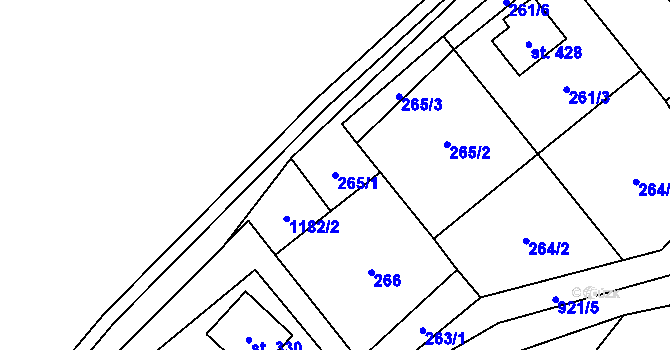 Parcela st. 265/1 v KÚ Ostružná, Katastrální mapa