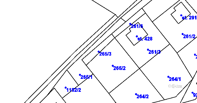 Parcela st. 265/3 v KÚ Ostružná, Katastrální mapa