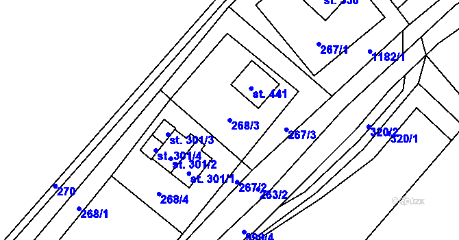 Parcela st. 268/3 v KÚ Ostružná, Katastrální mapa