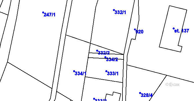 Parcela st. 332/2 v KÚ Ostružná, Katastrální mapa