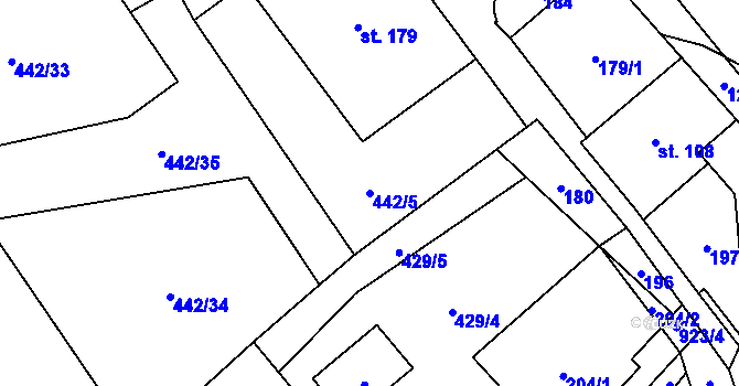 Parcela st. 442/5 v KÚ Ostružná, Katastrální mapa