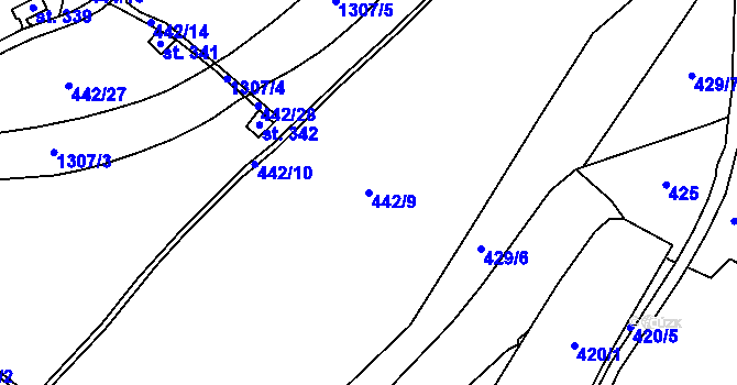 Parcela st. 442/9 v KÚ Ostružná, Katastrální mapa