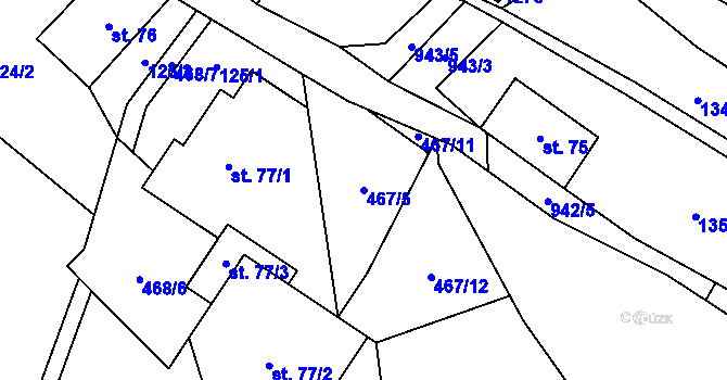 Parcela st. 467/5 v KÚ Ostružná, Katastrální mapa