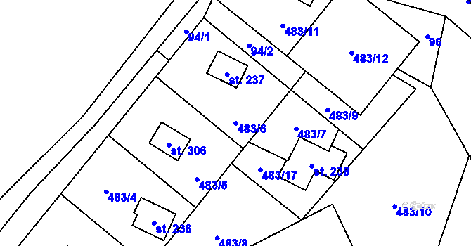Parcela st. 483/6 v KÚ Ostružná, Katastrální mapa